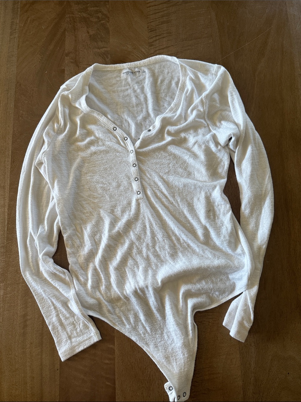 Abercrombie & Fitch White Long-Sleeve Henley Bodysuit